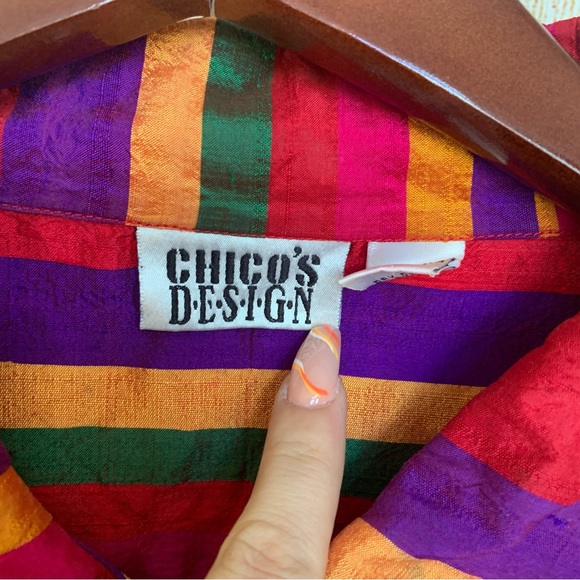Vintage Chicos Design Silk Striped Button Down Shirt Comfy Classic - Picture 3 of 5